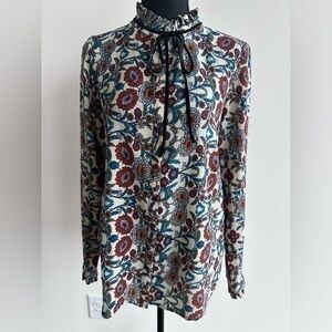 BRAVESOUL Floral Pattern Button Up Blouse with Velvet Tie